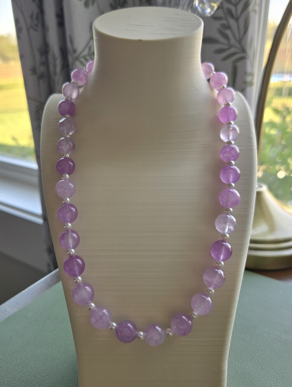 Lavender Jade And Swarovski Pearl Beaded Necklace